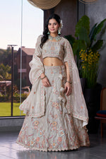 Thumbnail for Monjolika Fashion Light Grey Embroidered Silk Engagement A Line Lehenga Choli