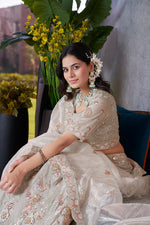 Thumbnail for Monjolika Fashion Light Grey Embroidered Silk Engagement A Line Lehenga Choli