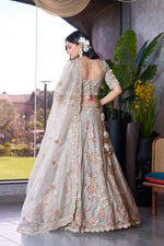 Thumbnail for Monjolika Fashion Light Grey Embroidered Silk Engagement A Line Lehenga Choli