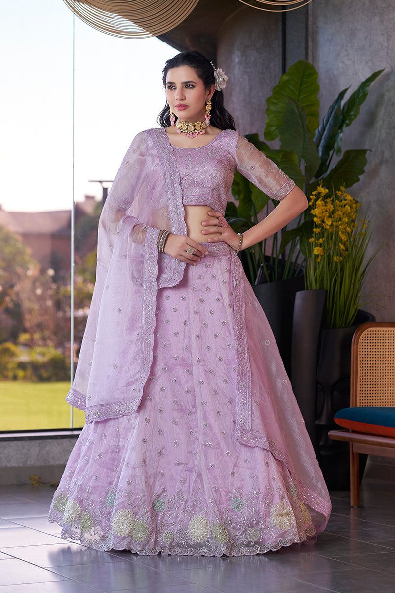 Monjolika Fashion Lavender Embroidered Silk Engagement A Line Lehenga Choli