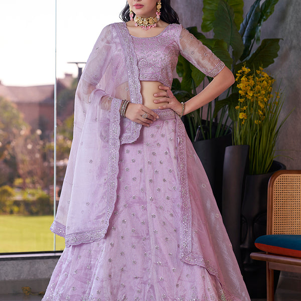 Monjolika Fashion Lavender Embroidered Silk Engagement A Line Lehenga Choli - Distacart