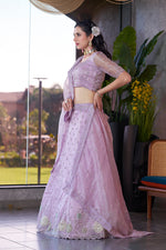 Thumbnail for Monjolika Fashion Lavender Embroidered Silk Engagement A Line Lehenga Choli