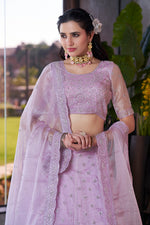 Thumbnail for Monjolika Fashion Lavender Embroidered Silk Engagement A Line Lehenga Choli