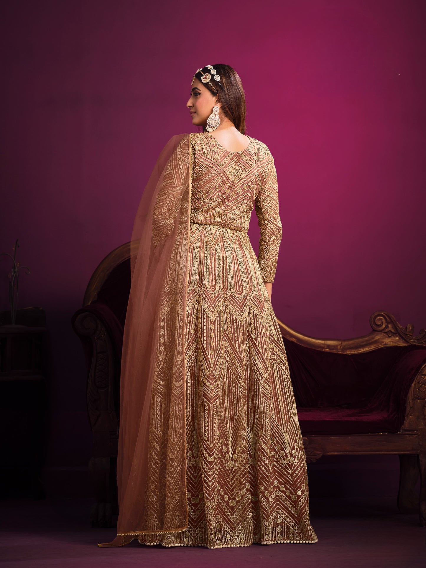 Anaita Orange Embroidered Net Anarkali Suit - Distacart