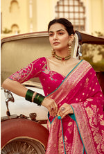 Thumbnail for Monjolika Fashion Rani Pink Banarasi Weaving Dola Silk Wedding Saree