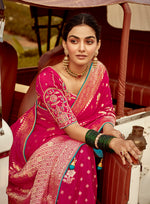 Thumbnail for Monjolika Fashion Rani Pink Banarasi Weaving Dola Silk Wedding Saree