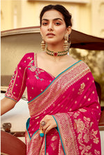 Thumbnail for Monjolika Fashion Rani Pink Banarasi Weaving Dola Silk Wedding Saree