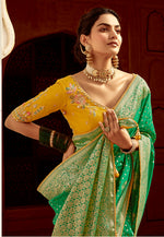 Thumbnail for Monjolika Fashion Emerald Green Designer Dola Silk Wedding Saree