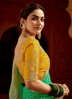 Thumbnail for Monjolika Fashion Emerald Green Designer Dola Silk Wedding Saree