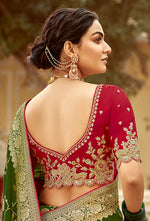 Thumbnail for Monjolika Fashion Bottle Green Banarasi Weaving Dola Silk Wedding Saree