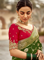 Thumbnail for Monjolika Fashion Bottle Green Banarasi Weaving Dola Silk Wedding Saree