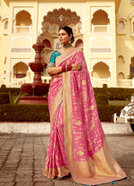 Thumbnail for Monjolika Fashion Rose Pink Dola Silk Wedding Saree with Heavy Zari Weaving - Distacart