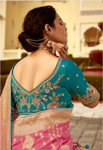Thumbnail for Monjolika Fashion Rose Pink Dola Silk Wedding Saree with Heavy Zari Weaving - Distacart