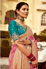Thumbnail for Monjolika Fashion Rose Pink Dola Silk Wedding Saree with Heavy Zari Weaving - Distacart
