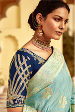 Thumbnail for Monjolika Fashion Sky Blue Banarasi Weaving Dola Silk Wedding Saree