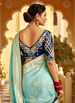 Thumbnail for Monjolika Fashion Sky Blue Banarasi Weaving Dola Silk Wedding Saree