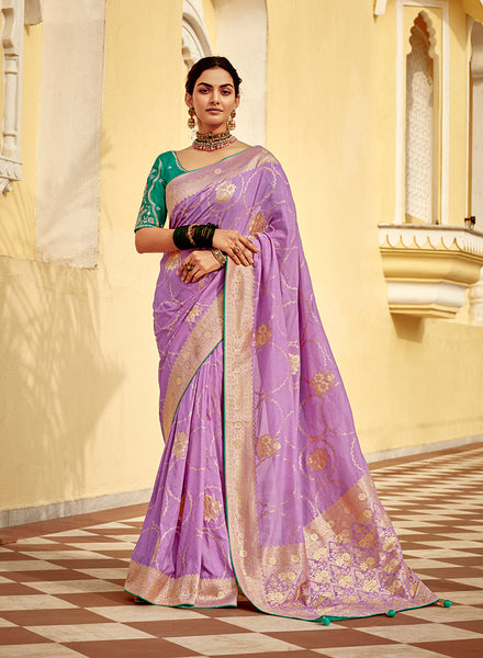 Monjolika Fashion Lavender Purple Designer Dola Silk Wedding Saree