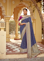 Thumbnail for Monjolika Fashion Navy Blue Banarasi Weaving Dola Silk Wedding Saree