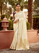 Thumbnail for Monjolika Fashion Off-White Designer Dola Silk Wedding Saree with Zari Weaving - Distacart