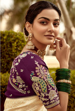 Thumbnail for Monjolika Fashion Off-White Designer Dola Silk Wedding Saree with Zari Weaving - Distacart