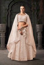 Thumbnail for Monjolika Fashion Cream Net Lehenga Choli In Thread Embroidered