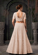 Thumbnail for Monjolika Fashion Cream Net Lehenga Choli In Thread Embroidered
