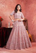 Thumbnail for Monjolika Fashion Pink Net Lehenga Choli In Thread Embroidered