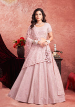 Thumbnail for Monjolika Fashion Baby pink Net Lehenga Choli In Thread Embroidered