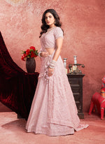 Thumbnail for Monjolika Fashion Baby pink Net Lehenga Choli In Thread Embroidered