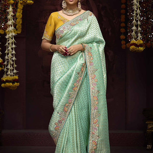 Monjolika Fashion Aqua Blue Kanjivaram Silk Sangeet Classic Saree - Distacart