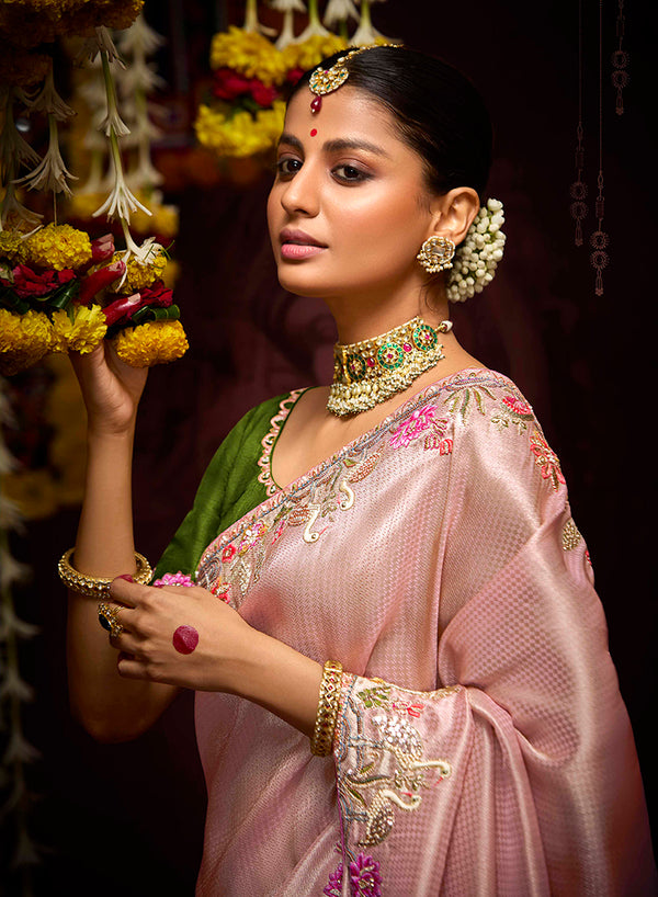 Monjolika Fashion Kanjivaram Silk Thread Contemporary Saree in Purple & Pink