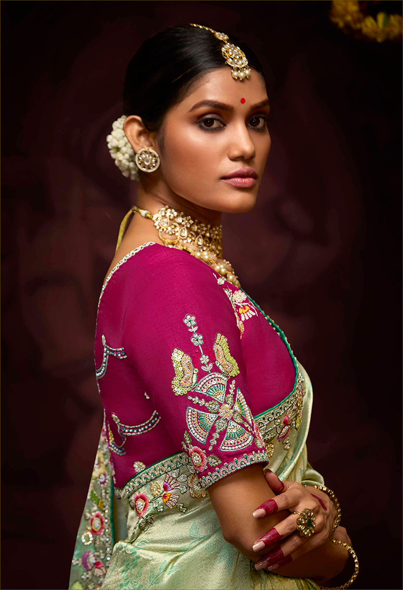 Monjolika Fashion Embroidered Bead Sea Green Traditional Saree