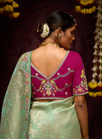 Thumbnail for Monjolika Fashion Embroidered Bead Sea Green Traditional Saree
