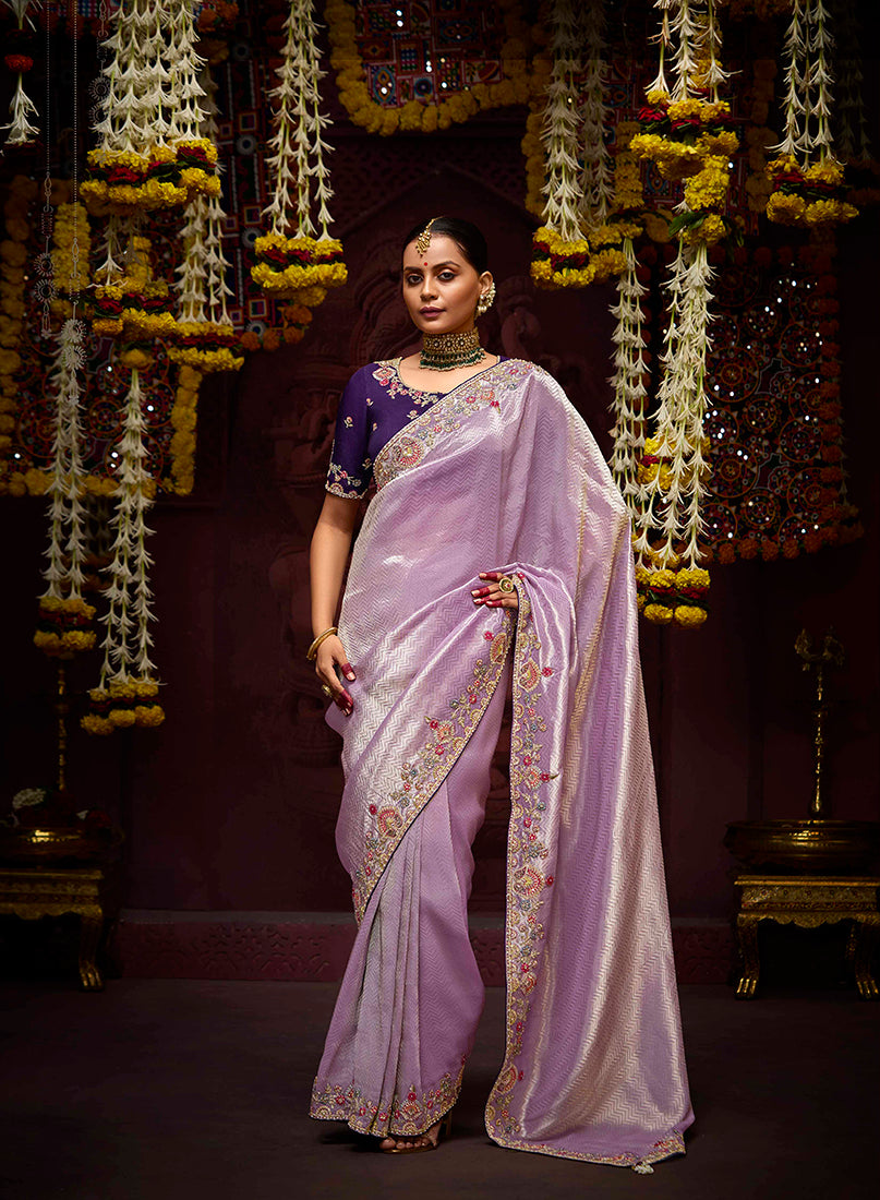 Monjolika Fashion Lavender Sequins Kanjivaram Silk Designer Saree