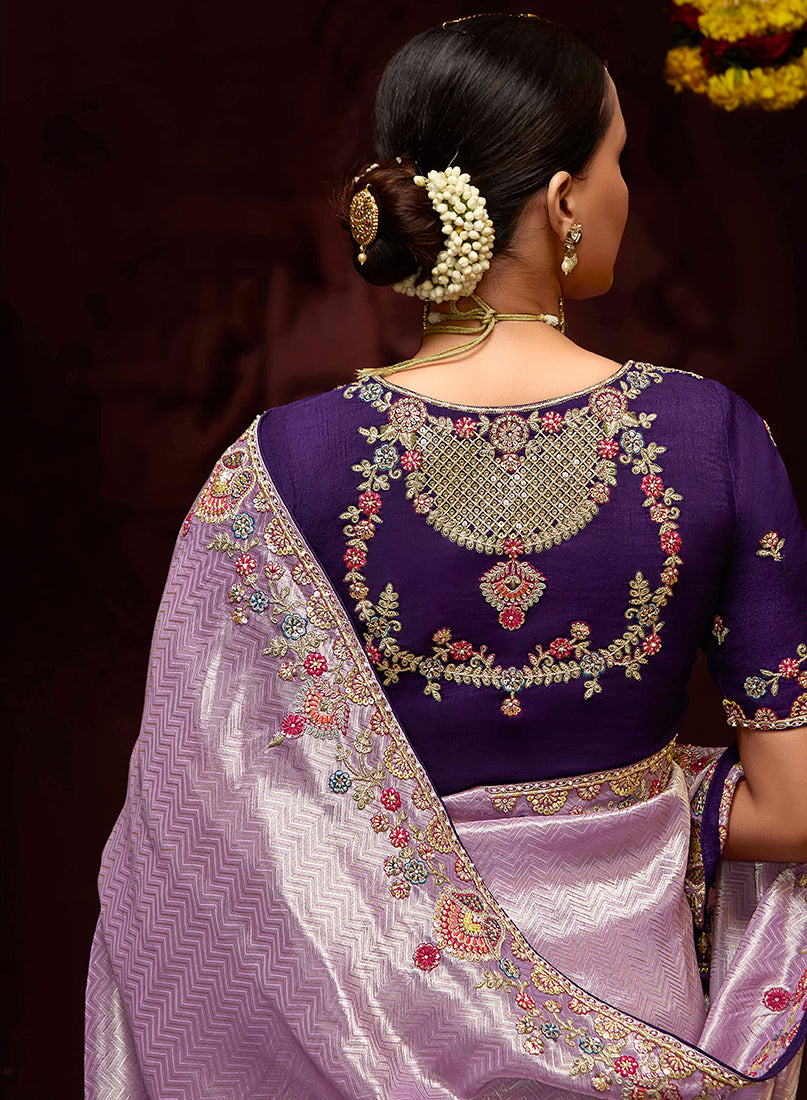 Monjolika Fashion Lavender Sequins Kanjivaram Silk Designer Saree