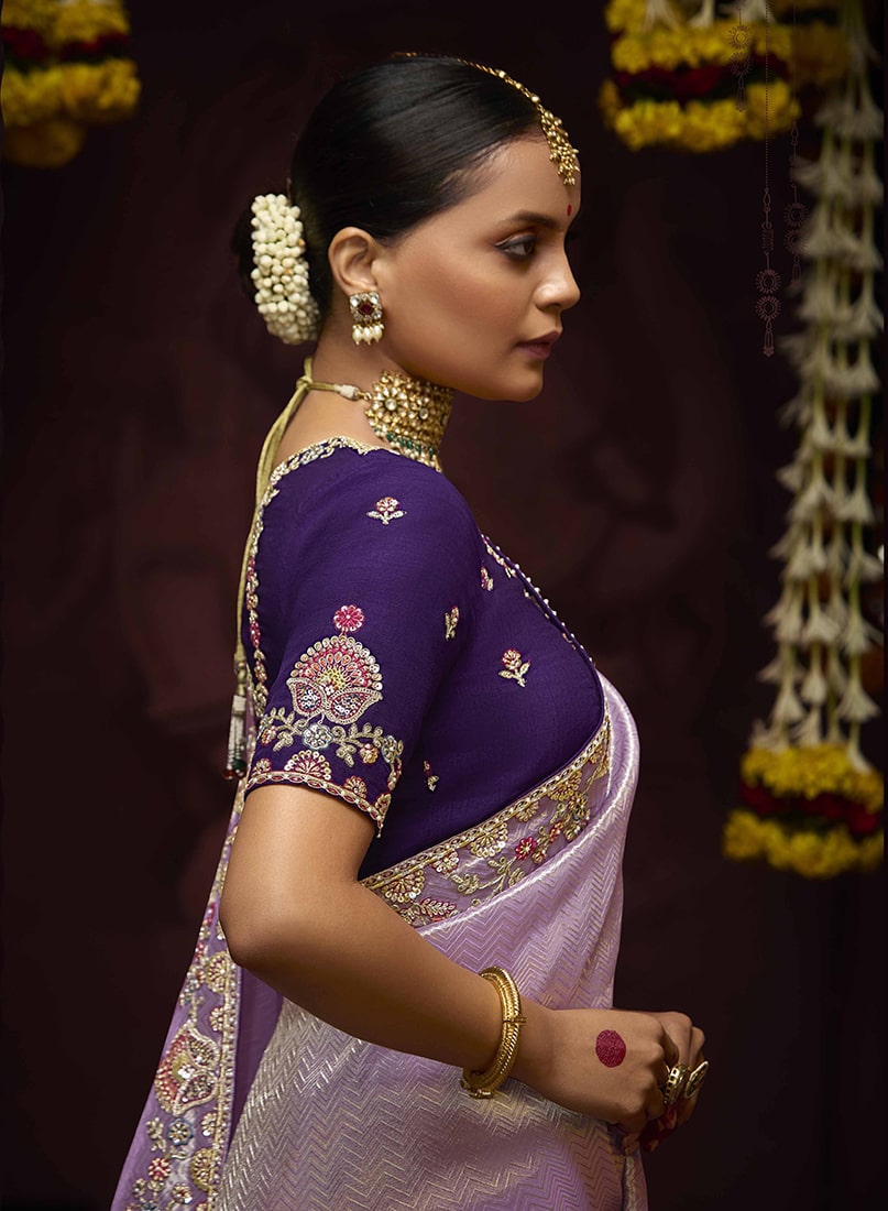 Monjolika Fashion Lavender Sequins Kanjivaram Silk Designer Saree