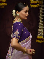 Thumbnail for Monjolika Fashion Lavender Sequins Kanjivaram Silk Designer Saree