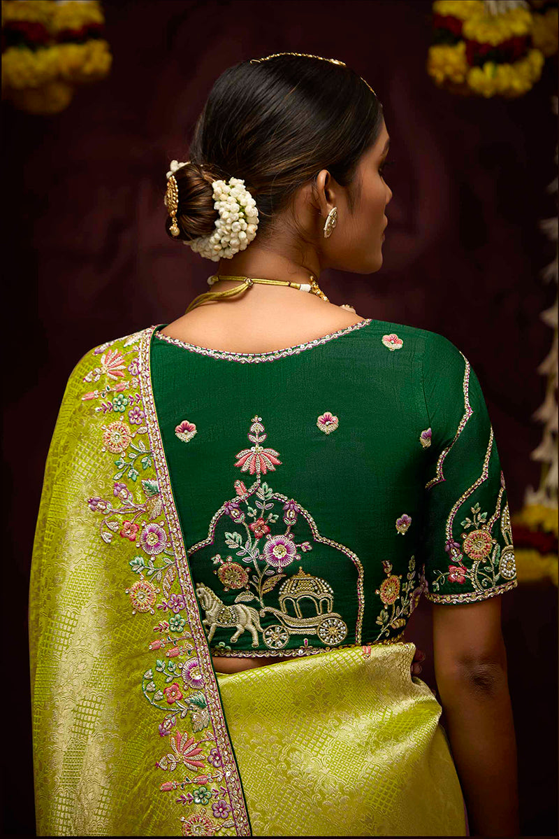 Monjolika Fashion Embroidered Stones Thread Green Classic Saree