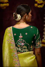 Thumbnail for Monjolika Fashion Embroidered Stones Thread Green Classic Saree