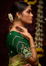 Thumbnail for Monjolika Fashion Embroidered Stones Thread Green Classic Saree