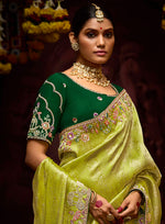 Thumbnail for Monjolika Fashion Embroidered Stones Thread Green Classic Saree