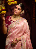 Thumbnail for Monjolika Fashion Kanjivaram Silk Weaving Rose Pink Contemporary Saree