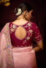 Thumbnail for Monjolika Fashion Kanjivaram Silk Weaving Rose Pink Contemporary Saree