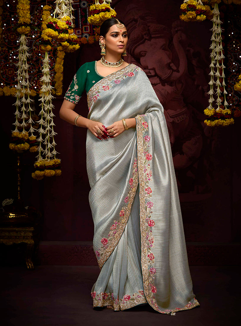 Monjolika Fashion Kanjivaram Silk Sequins Classic Saree in Grey