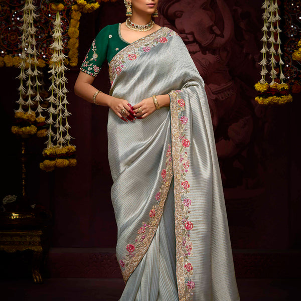 Monjolika Fashion Kanjivaram Silk Sequins Classic Saree in Grey - Distacart