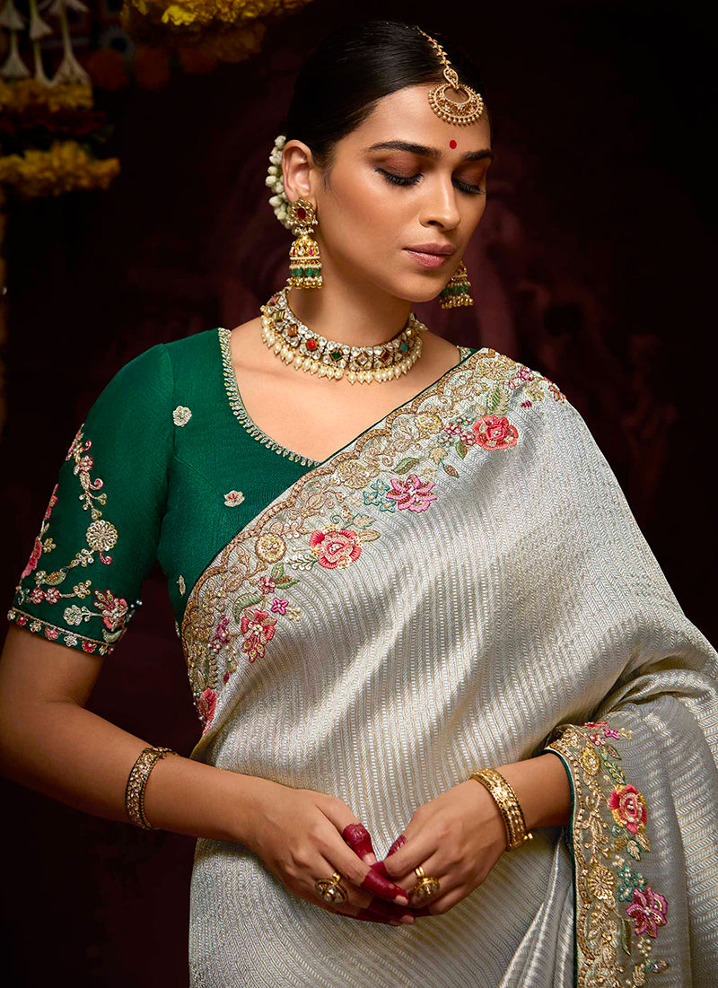 Monjolika Fashion Kanjivaram Silk Sequins Classic Saree in Grey