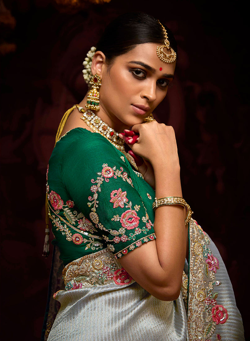 Monjolika Fashion Kanjivaram Silk Sequins Classic Saree in Grey