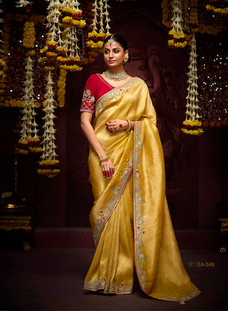 Monjolika Fashion Kanjivaram Silk Weaving Contemporary Saree in Mustard