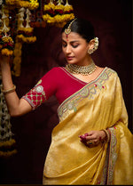 Thumbnail for Monjolika Fashion Kanjivaram Silk Weaving Contemporary Saree in Mustard