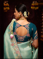 Thumbnail for Monjolika Fashion Embroidered Kanjivaram Silk Aqua Blue Trendy Saree